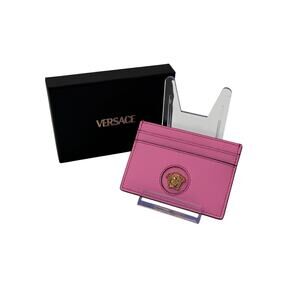 Versace Pink Pebbled Leather Medusa Cardholder With Box